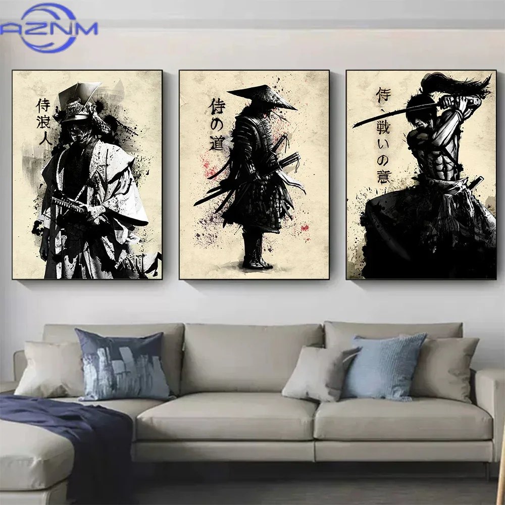 AZNM 캔버스 페인팅 일본 사무라이 벽 아트 포스터  - Japanese Living Lifestyle 리뷰 및 가격