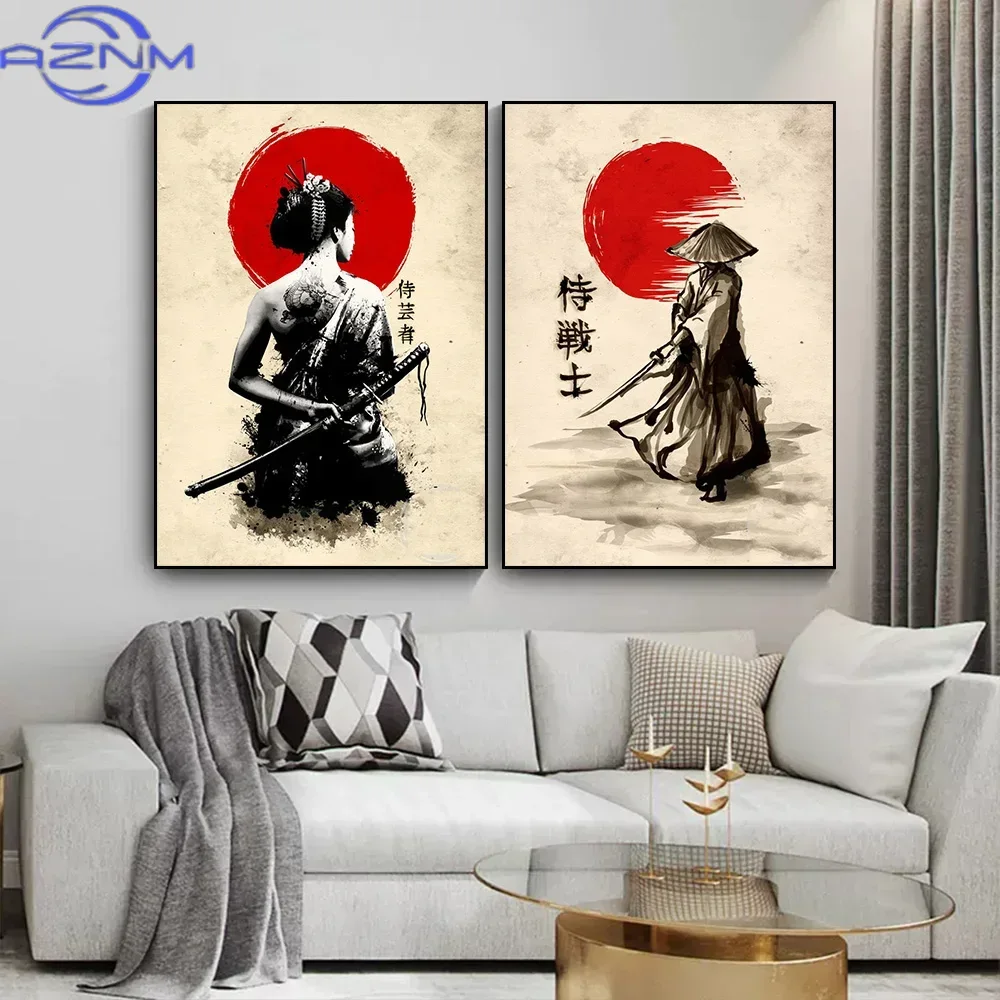 AZNM 캔버스 페인팅 일본 사무라이 벽 아트 포스터  - Japanese Living Lifestyle 리뷰 및 가격
