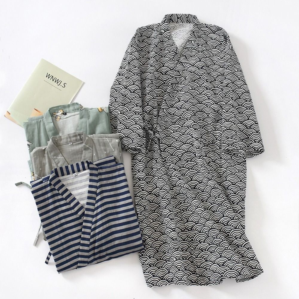 나이트드레스 V넥 남성용 기모노 목욕가운 루즈핏 긴팔  - Kimono Yukata Cotton 리뷰 및 가격